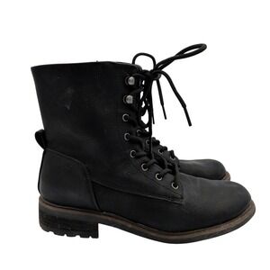 BOC Black Faux Leather Lace Up Combat Boots Women's 9 Side Zip Born‎ Moto Punk
